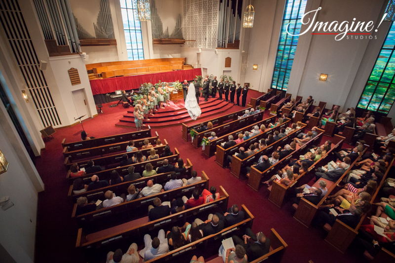 The wedding ceremony in the sanctuary of Westminster Presbyterian Church